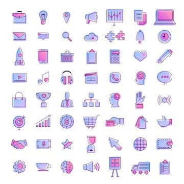 Vector set icons thin line concept business and technology content. Flat desi Stock Illustration