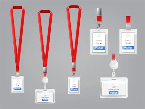 Vector set of ID cards, badges with red lanyards Stock-Illustration