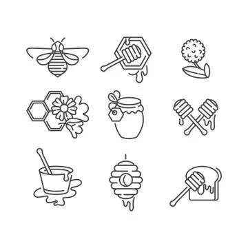 Vector set illustartion icon and design templates. Organic and eco honey signs Stock Illustration