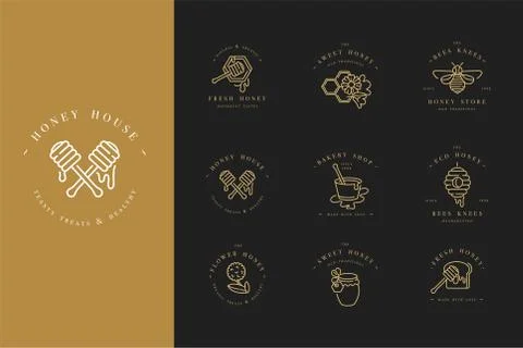 Vector set illustartion logos and design templates or badges. Organic and eco Stock Illustration