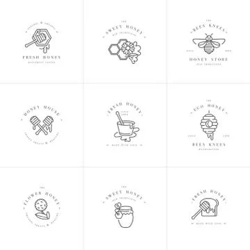 Vector set illustartion logos and design templates or badges. Organic and eco Stock Illustration