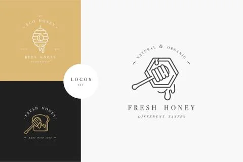 Vector set illustartion logos and design templates or badges. Organic and eco Stock Illustration