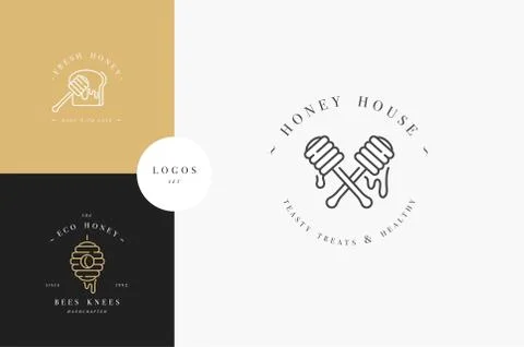 Vector set illustartion logos and design templates or badges. Organic and eco Stock Illustration