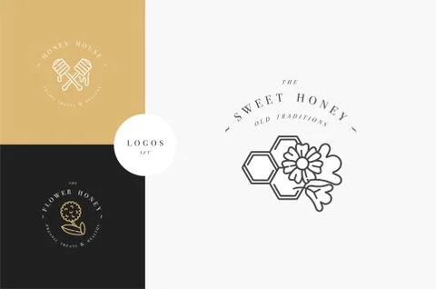 Vector set illustartion logos and design templates or badges. Organic and eco Stock Illustration