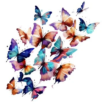 Vector set illustration beautiful butterfly flying isolated on white background Stock Illustration