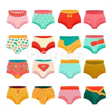 Various Types of Women Panties Icons Set. Stock Vector