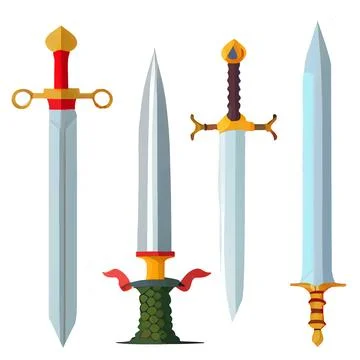 Vector set illustration in cartoon style protected concept sword metal knightly Stock Illustration