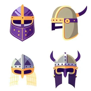 Vector set illustration in cartoon style helmet Knight heraldry shields Stock Illustration