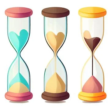 Vector set illustration in cartoon style of sandglass hour Stock Illustration