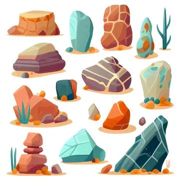 Vector set illustration in cartoon style of magic game icon stone Stock Illustration