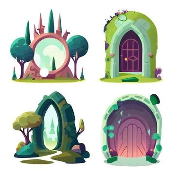 Vector set illustration in cartoon style of magic door or tunnel Stock-Illustration