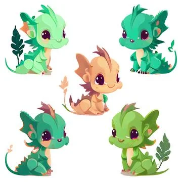 Vector set illustration in cartoon style of cute dinosaur Stock Illustration