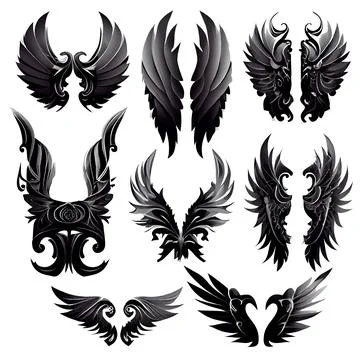 Vector set illustration in cartoon style of black wings of devil Stock Illustration