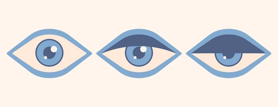 Vector set illustration of flat open and close eye in retro style. Vintage ey Stock Illustration