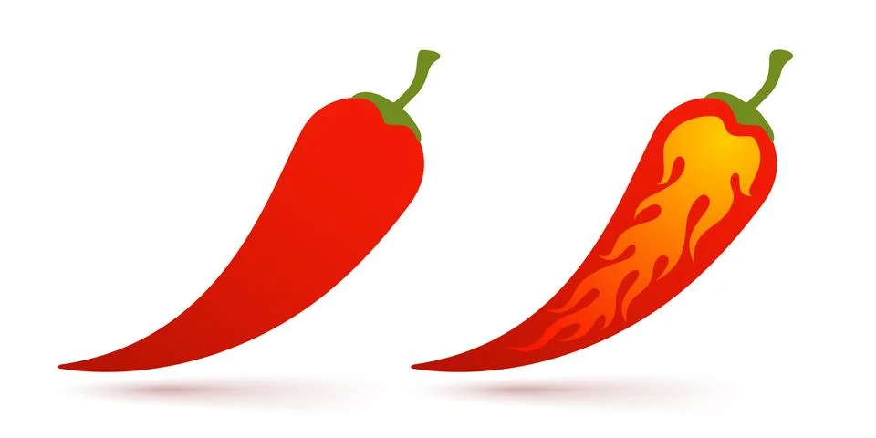 Vector set illustration of a spicy chilli peppers with flame. Stock Illustration
