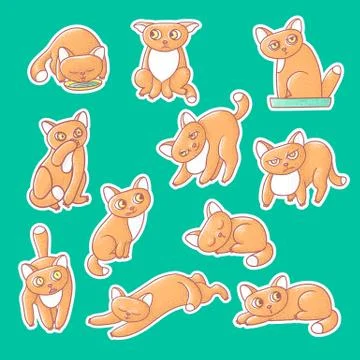 Vector set of illustration sticker of cute emotional ginger kitten Stock Illustration