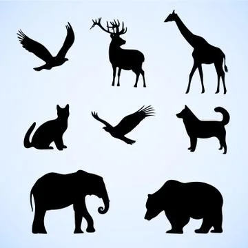 Vector set of illustration with wild and pet animals Stock Illustration