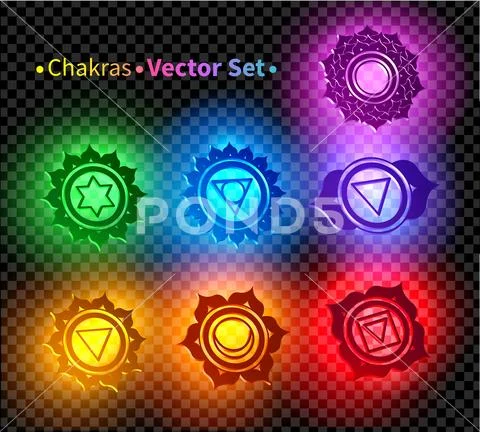 Vector set of illustrations of 3d chakra symbols: Royalty Free #83923758