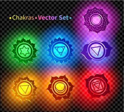 Vector set of illustrations of 3d chakra symbols Stock Illustration