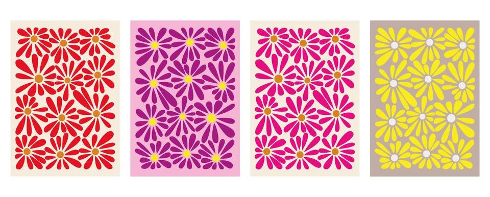 Vector set of illustrations. Abstract posters with daisies. Cute print Stock Illustration