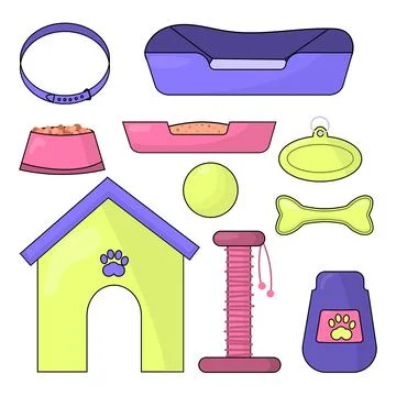 Vector set of illustrations of accessories for pets Stock Illustration