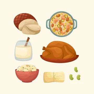 Vector set of illustrations of American dishes. Kitchen for New Year and Chri Stock Illustration