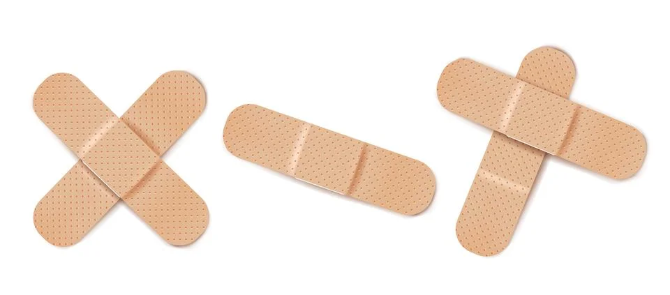 Vector set illustrations of band aids. Vector set aid bandages different form Ilustración de archivo