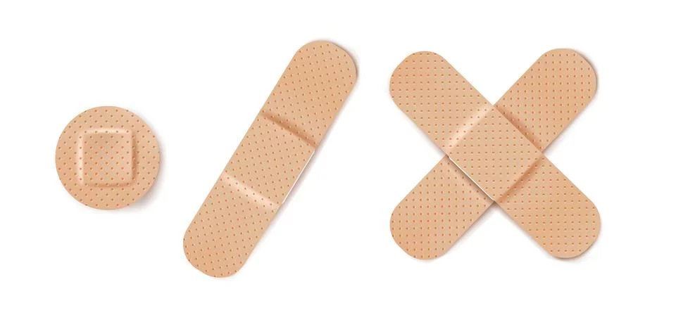Vector set illustrations of band aids. Vector set aid bandages different form Ilustración de archivo