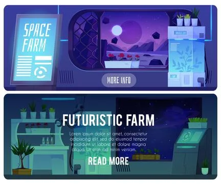 Vector set of illustrations of banners with space farm for growing plants. Stock Illustration