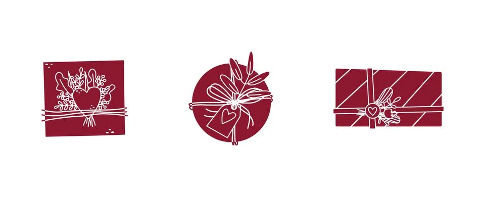 Vector set of illustrations of a beautifully decorated Valentines Day gift. S Stock Illustration