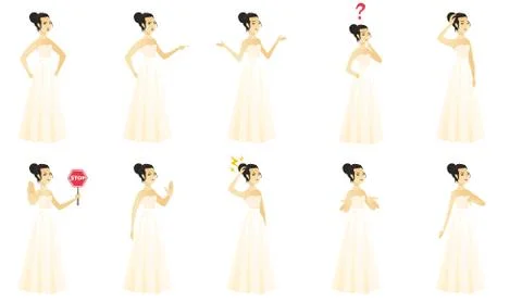 Vector set of illustrations with bride character. Stock Illustration