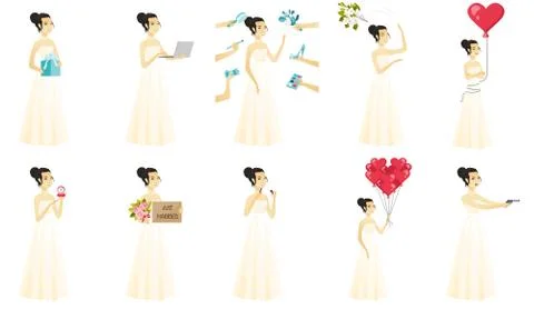 Vector set of illustrations with bride character. Stock Illustration
