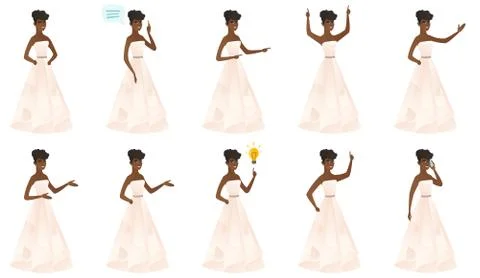 Vector set of illustrations with bride character. Stock Illustration