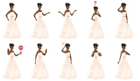 Vector set of illustrations with bride character. Illustrazione stock