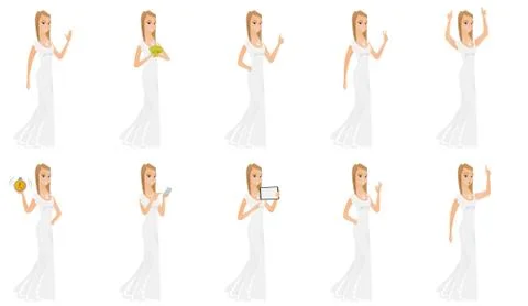 Vector set of illustrations with bride character. Stock Illustration