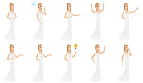 Vector set of illustrations with bride character. Stock Illustration