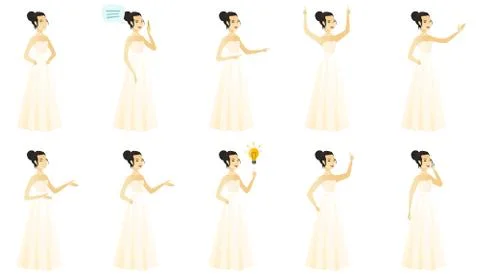 Vector set of illustrations with bride character. Stock Illustration