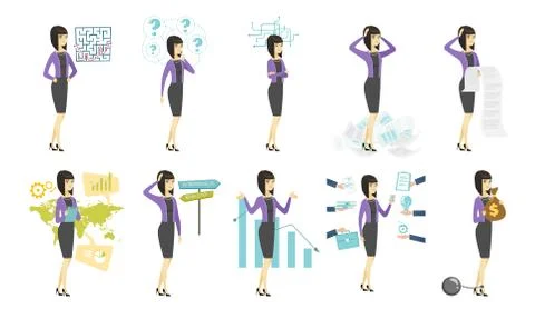Vector set of illustrations with business people. Illustrazione stock