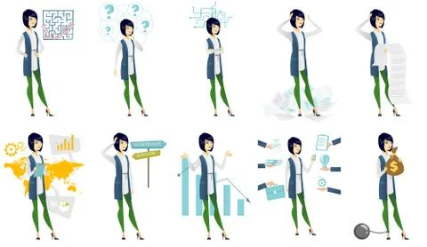 Vector set of illustrations with business people. Stock Illustration