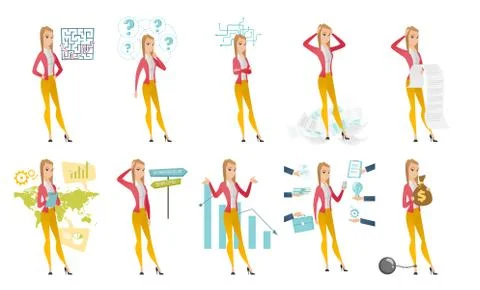 Vector set of illustrations with business people. 스톡 일러스트