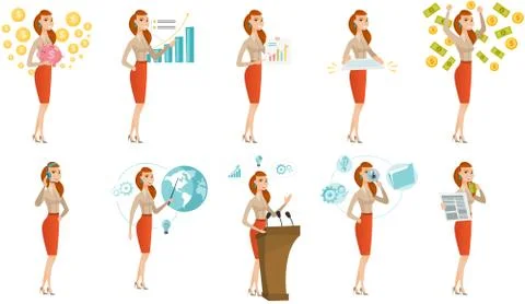 Vector set of illustrations with business people. Stock Illustration
