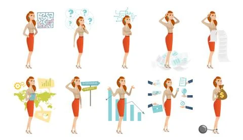 Vector set of illustrations with business people. Illustrazione stock