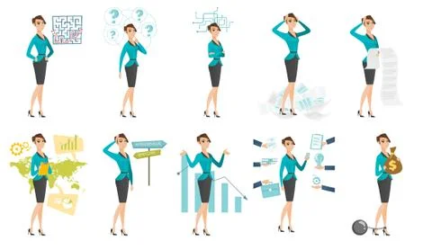 Vector set of illustrations with business people. 스톡 일러스트