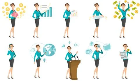 Vector set of illustrations with business people. Stock Illustration