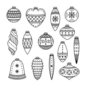 Vector set of illustrations of Christmas toys. New Year's set. Outline Stock Illustration