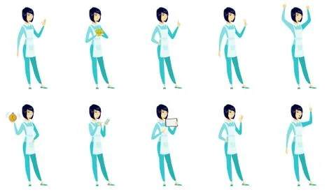 Vector set of illustrations with cleaner character Stock Illustration