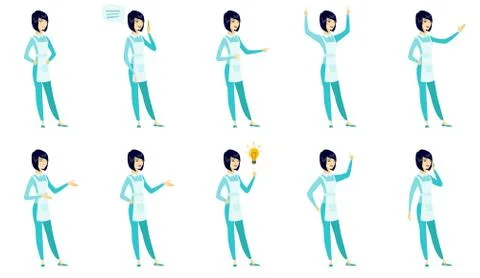 Vector set of illustrations with cleaner character Stock Illustration