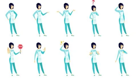 Vector set of illustrations with cleaner character Stock Illustration