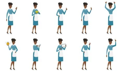 Vector set of illustrations with cleaner character Stock Illustration