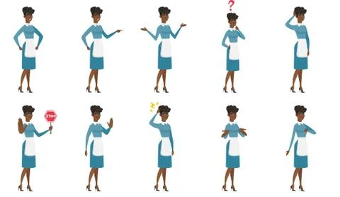 Vector set of illustrations with cleaner character Stock Illustration